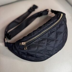 Black Quilted Belt Bag / Fanny Pack – Gold Zipper